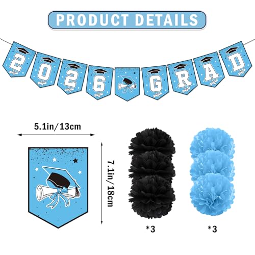 Image of Light Blue Graduation Decorations 2026: Graduation Decorations 2026 Class of 2026 Congrats Grad Banner Hanging Swirls for College Grad Party