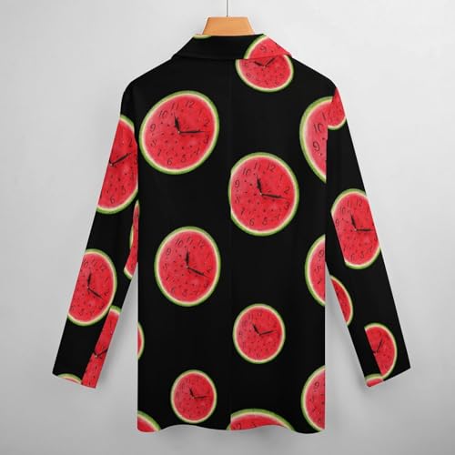 Funny Waterlemon Clock Casual Blazers for Women Long Sleeve Button Suit Jacket Lightweight Business Coat4