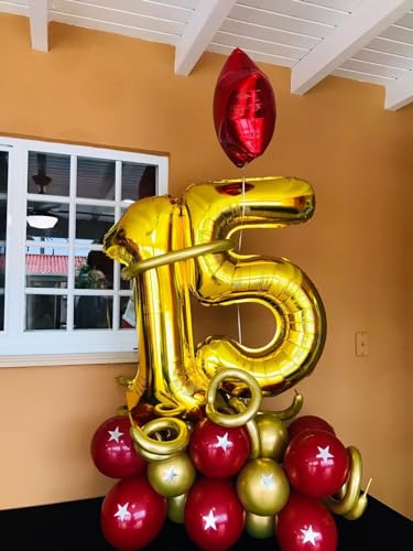 40 Inch Gold 15 Balloons Number, 15th Birthday Decorations For Girl Boys, 15 Year Old Birthday Decorations, Large Foil Mylar 51 Balloons For Party, Engagement, Graduations - 7