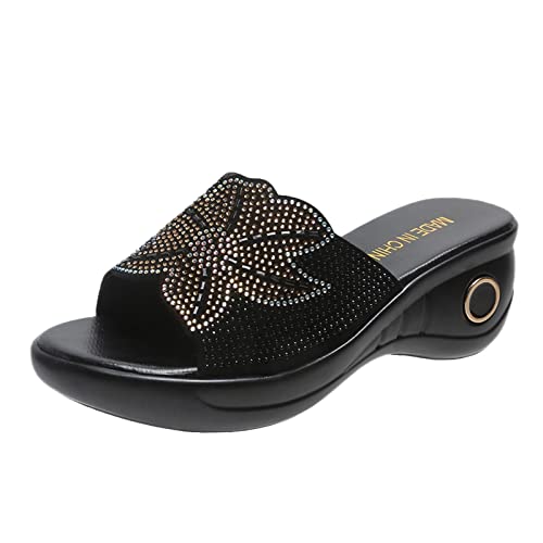 Sandalen Damen Slipper Open Toe Wedge Flip Flops Damenschuhe Mode bequeme Plattform Keilabsatz Strass Fischmund Sandalen Cover