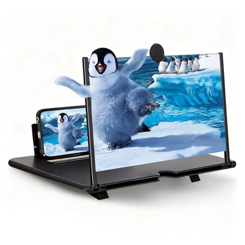 Image of Screen Magnifier Version, 10inch HD Mobile Phone Magnifier Screen Enlarger for Movies Videos Games, Clear, Lightweight Foldable Mobile Phone Holder Compatible with All Smartphones (Black)