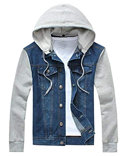 KEDERA Men's Detachable Hoodie Denim Jacket Casual Button Trucker Jacket Jean Coat (Medium)