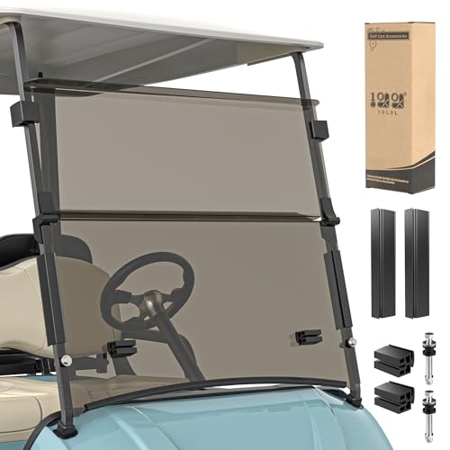 10L0L Golf Cart Windshield for Yamaha Drive 2 2017-Up, Clear/Tinted Folding Windshield with All Heavy Duty Clips, PC Material, Anti-UV & Impact Resistant - Easy Install (Fits Gas/Electric Models)
