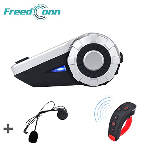 Motorcycle Helmet Bluetooth Intercom Interphone Headset Headphones Kit, FreedConn T-Rex for 8 Riders/Range 1500m/MP3 Player/GPS/FM Radio/Hands Free (1Pack)
