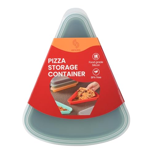 KEVJES 2-Pack Reusable Silicone Leftover Pizza Slice Storage Container with Air-tight Lids-BPA Free,Fits Single Slice up to 16