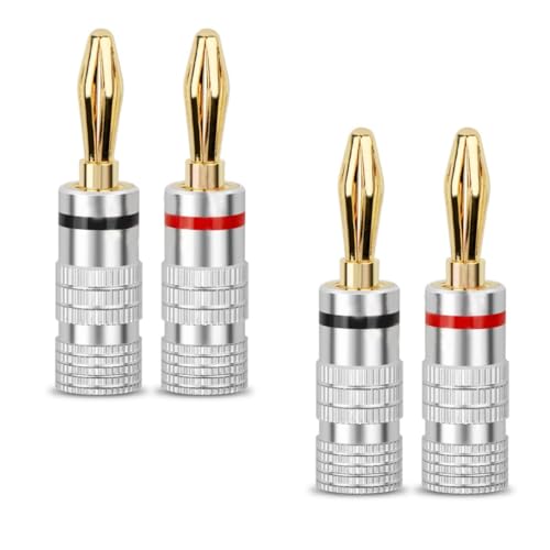 yimeizhiguang 4mm Banana Plugs, 24K Gold Plated Speaker Connectors for Hi-Fi AV Receiver & Home Theater Sound Systems, Pure Copper Core Universal Fit for Enhanced Audio Performance
