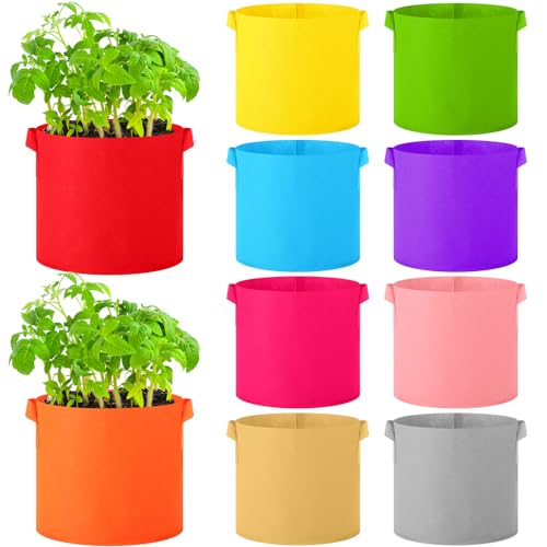 Ziliny 10 Pack 3 Gal Colored Fabric Grow Bags Bulk...