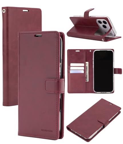 GOOSPERY Bluemoon Folio Wallet Case for iPhone 17 Pro Max, Flip Cover with Card Holder, Kickstand, Magnetic Closure, Shockproof TPU + PU Leather - Wine