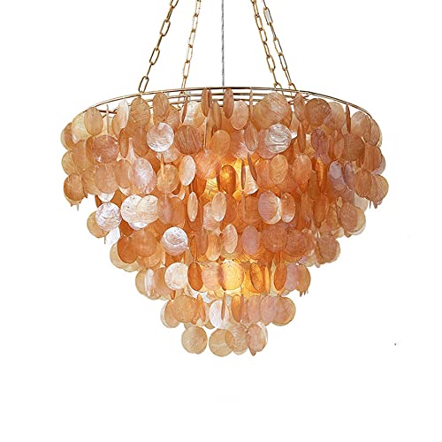 Omoons Chandelier Brown Natural Seashell Crystal Chandelier, Modern Chandelier For Dining Room, Rustic Hanging Ceiling Lighting Fixture For Foyer, Bedroom, Living Room, Entryway, Kitchen Island/40Cm #TOP14