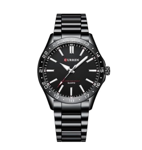 Image of CURREN New Model Brand Light Up Dial Male Analog Watch Simple 43mm Big Dial Stainless Steel Strap Waterproof 3ATM Men's Clock 8452, BLACK, Modern
