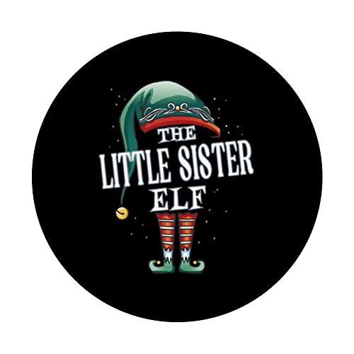 Little Sister Elf Christmas Group Xmas Pajama Party PopSockets Swappable PopGrip, Black - Image 3