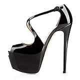 onlymakerheels Open Peep Toe Platform Stiletto Heel Criss-Cross Ankle Straps Pumps BlackB Size15