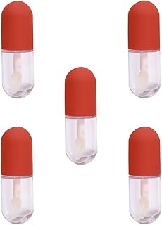 5 Pcs Lip Gloss Tubes with Wand Cute Capsule Shaped Lip Gloss Brush Wand Tubes Empty Transparent Red Lip Balm Bottle for Daily Woman Use-4.5ML