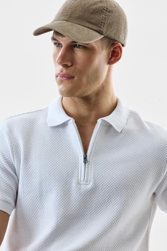 Image of SNITCH Men's Polo T-Shirt | Textured Design & Zipper Closure | 100% Cotton Fabric, Breathable & Durable | Regular Fit, Casual Wear