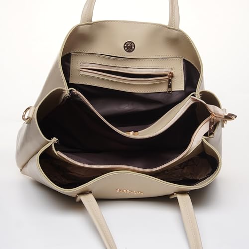 Image of Carrylux Women's Top Handle Bag | Hand Held bag | Stylish Patent Synthetic Leather Handbag with Dual Handles & Detachable Sling Strap | Beige Shoulder Purse for Work & Casual Outings