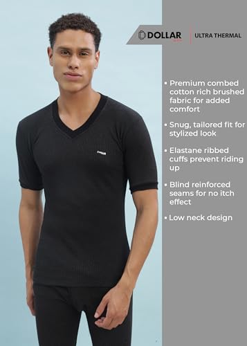 Image of Dollar Ultra Pack of 2 Combed Cotton Men V Neck Half Sleeve Thermal Top