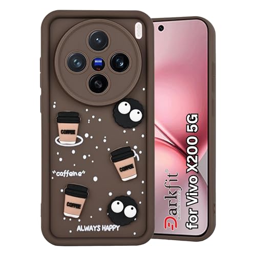 Image of DARKFIT Back Case Cover Compatible for Vivo X200 5G | Cute Fun Cartoon 3D Ball | Coffee Silicone Case | Case Cover with Camera & Body Protection | Shock Proof | for Vivo X200 5G | Color Brown