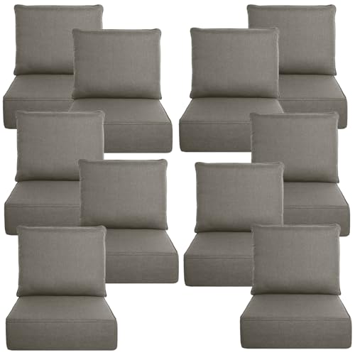 Image of Luxury 6 inch Thick Outdoor Cushion Set 10 - 22x24 Patio Furniture Cushions with 28D High-Density Foam, Water-Resistant & Fade-Resistant Fabric, Removable Covers for Patio Furniture Sofa Couch -Grey