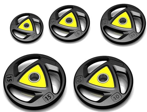 Image of Olympic weight plates Barbell /Rod Rubber Plates Barbell plates Gym weights (2.5 KG Pack of 2), 3 Holes Hand Grip Cast iron weight plates Rubber coated plates with 50mm Internal Dia (80KG Set (2.5x2+5x2+7.5x2+10x2+15x2))