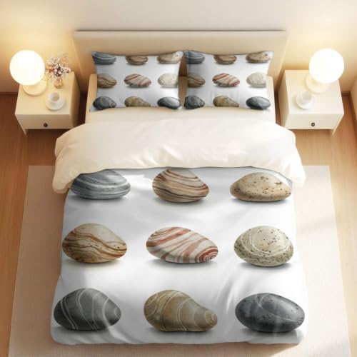 Image of Stone Pattern Duvet Cover Set, Premium Brushed Microfiber, 3D HD Digital Printed, Soft Easy-Care, Hidden Metal Zipper, 3 Piece 2 Pillowcases (01,Double + 50x75cm x2)