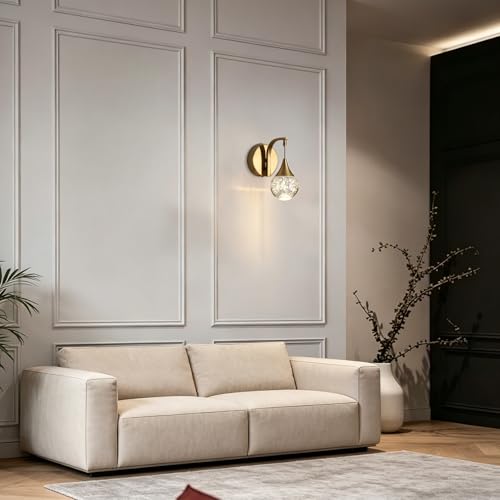 Image of LED Wall Sconces Dimmable, Modern Crystal Wall Sconce Indoor, Bubble Brass Wall Light for Bedroom Bathroom Living Room Dining Room Hallway,3300k 5W
