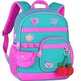 Mochila Escolar Infantil Juju, com Matelassê, Patches Decorativos, Pompom e Bolsa Lateral, 40x30x13 cm, Modelo Soft Teófilo 2026 (Azul Tuqueza/Rosa)