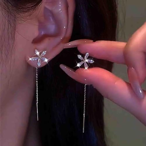 Cz Brincos de margarida com fio de corrente longa de ouro brincos de flor de cristal brincos de puxa