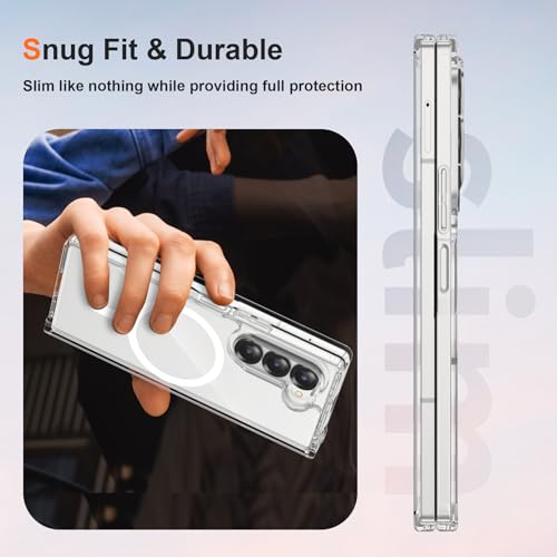 Image of ORETECH Magnetic Case Compatible with Samsung Galaxy Z Fold 6 Case, Transparent Back Non-Slip Hard PC Shockproof Bumper Protective Phone Case Cover for Samsung Z Fold 6 - Clear