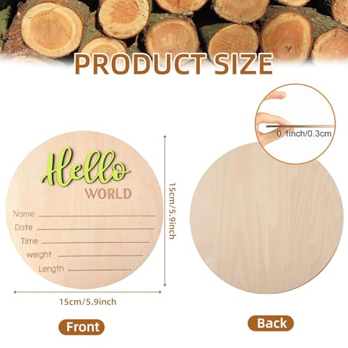 Image of Baby Announcement Sign, 5.9 Inch Wooden Hello World Newborn Signs, Birth Announcement Sign, Baby Shower Hospital Nursery for Newborn Boys and Girls (Wilderness Green)