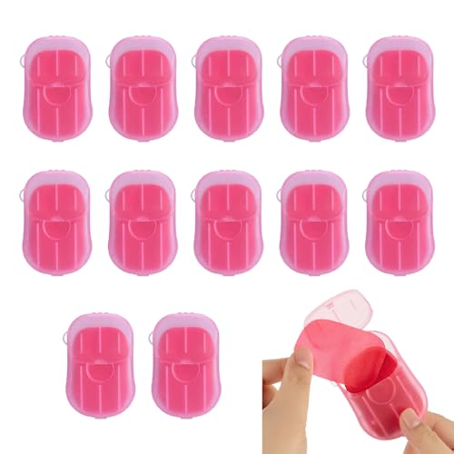 Bamsod 12 Boxes (240 sheets) Soap Paper Sheets Portable Disposable Travel Scented Bath Slice Sheet Foaming Paper Soap Confetti Slide Flakes for Travel and Outdoor (Rose)