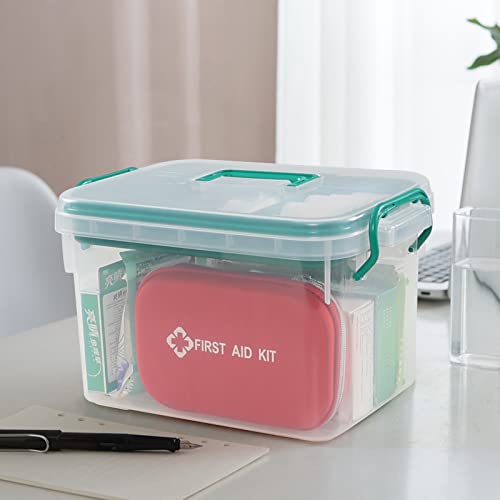 Image of Xyskin Clear Medicine Organizer Storage Box with Tray, Plastic First Aid Box Empty, Thickened Medicine Container Chest, Multipurpose Medical Case Caddy with Lids Handles