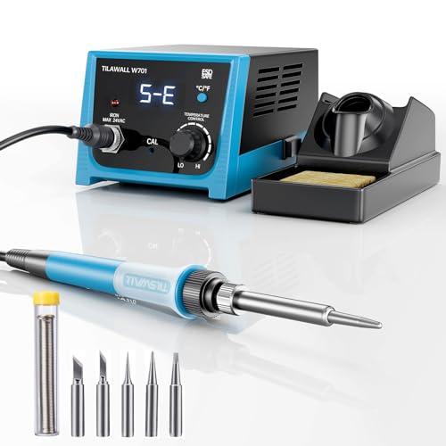 Tilswall Soldering Station, Fast Preheating Digital Display Soldering Station Kit with Precision Heat Control (356℉ to 896℉), Transformer, ESD&FCC Certified, 5 Extra Iron Tips, Solder Wire