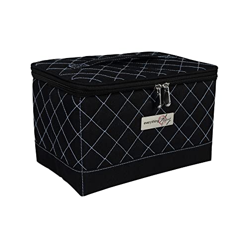 Everything Mary Collapsible Sewing Kit Organizer Box, Black & Blue Quilted - Supplies Storage Basket for Supplies and Accessories - Organization for Thread, Needles, Notions & Scissors