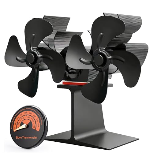 Lifegogo Silent Operation Log Burner Fan: 8 Blades Wood Burning Stove Fan Heat Powered with Magnetic Thermometer Fireplace Accessories Tools for Fireplace Wood Stove
