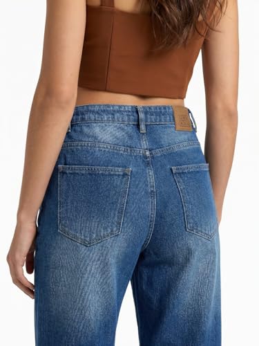 Image of Urbano Fashion Women's Mid Rise Wide-Leg Washed Jeans Non-Stretchable