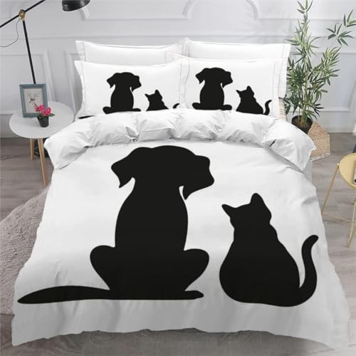 Funda Nordica Cama 180 Perros y Gatos Funda Edredon Microfibra Suave 3D Juego de Ropa de Cama Mascotas Animales Funda Nordica 240x260 y 2 Fundas de Almohada 50x75 cm x.2819