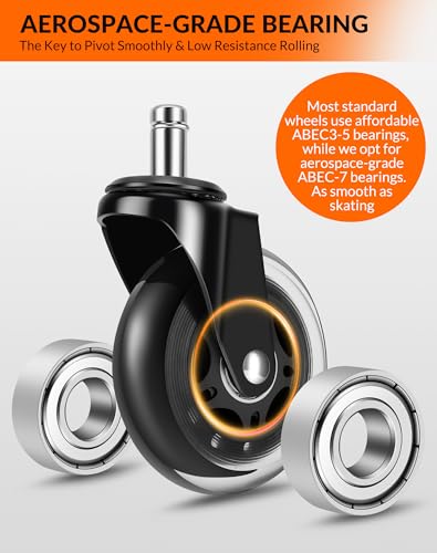 Office Chair Wheels, Outstanding Replacement Roller Blade Wheels for Office Gaming Desk Chairs - 3 Inch Caster Wheel Set of 5 Heady Duty Safe for Hardwood Floor - image 2