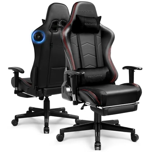 Image of GTPLAYER Gaming Chair with Bluetooth Speakers, Adjustable Backrest and Height, 3D Armrests, Footrest, Ergonomic Computer Chair for Gamers (Dark Black)
