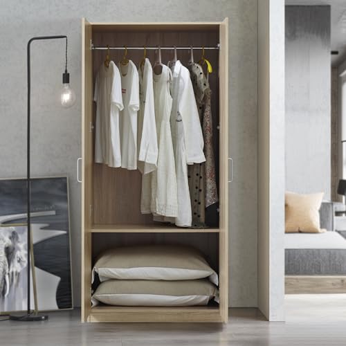[en.casa] Armario Ropero Bodolz Guardaropa Armario de Almacenamiento con 2 Puertas 1 Perchero 1 Compartimento Inferior MDF 176 x 80 x 52 cm - Efecto Roble Sonoma
