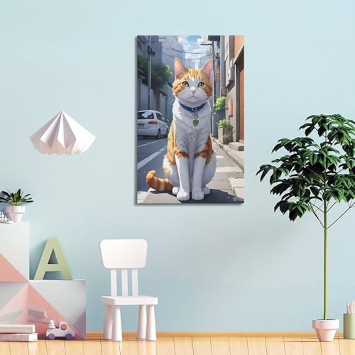 Toile chat blanc orange de rue impression haute définition 20x30 - 4