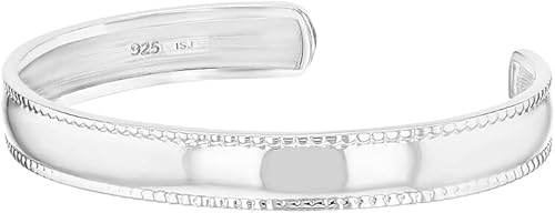 Miniatura 2 de Brazalete clásico de plata de ley 925 para bebés y niños pequeños, delicado brazalete con borde seguro y liso para bebés, bebés y niños pequeños,