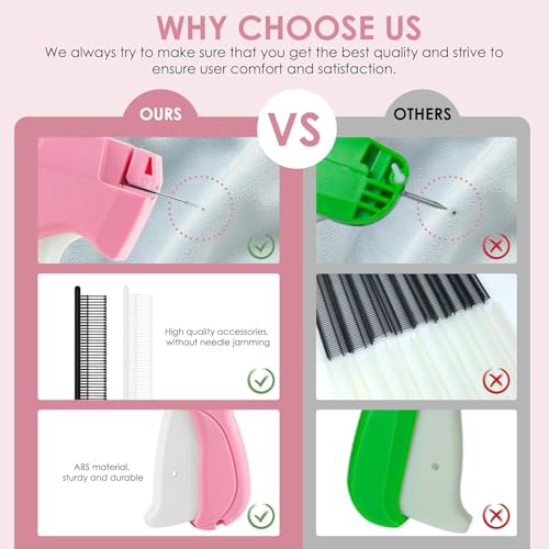 Image of stitching gun for clothes fixer tool- Handheld Quick Stitch Sewing Gun Clothing Price Label - Tag Gun - Includes 5 Needle, 1000 Black Fasteners & 1000 White Fasteners,50 bear button (Pink) (Pink)