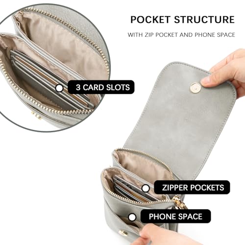 Image of BOSTANTEN Vegan Leather Small Crossbody Bags for Women Designer Cell Phone Bag Wallet Purses Adjustable Strap, B-02-grey, 4.9 inch(L) x 2 inch(W) x 7.1 inch(H) inch, Crossbody Bag