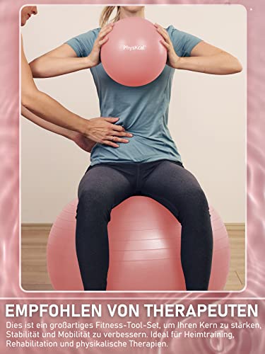 Foto von PhysKcal 85cm Pink Dicker Gymnastikball und 23 cm Pilatesball Set, Anti Burst Gymnastikball, Anti-Rutsch-Sitzball, Balanceball, Yogaball für Zuhause, Fitnessstudio und Büro
