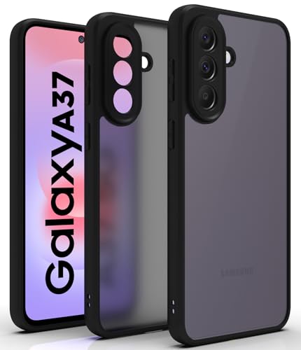Image of RIGGEAR Shockproof Sleek Hybrid Armor Back Cover Case for Samsung Galaxy A37 5G (Smoke Black Matte PC + Black TPU Bumper)