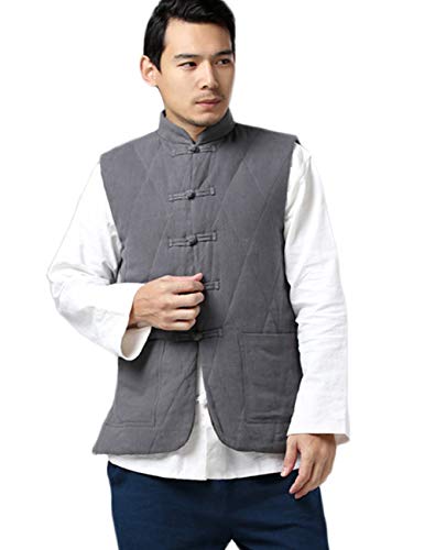 LUZU JUNU Men's Kung Fu Shirt Traditional Chinese Style Waistcoat Vintage Sleeveless Vest Jacket