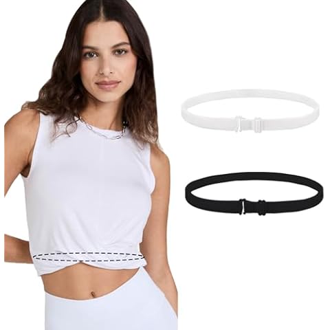 2PCS Crop Adjustable Band, Crop Tool for Shirt, Crop Band for Tucking Shirts, Elastic Belts for Women Tops, Shirt Band for Transform The Way You Style Your Tops (Black + White) Cover