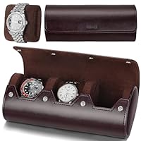 Watch Roll Travel Case Watch Box Organizer for Men with 3 slots Watch Display Storage Portable Watch Rolls PU Leather Cases (Brown)