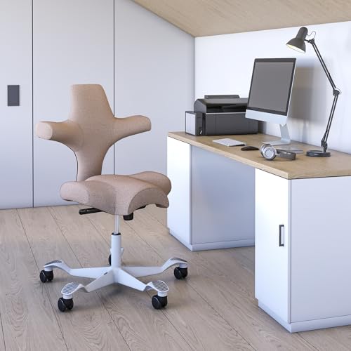 Image of HAG Capisco Standard Chair-White Frame-Upholstered Pink Blush