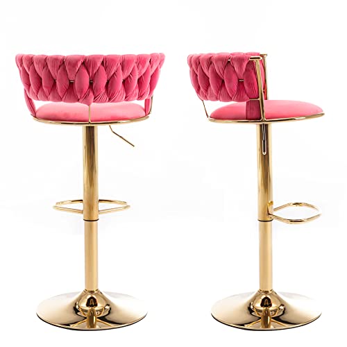Velvet Swivel Barstools Set Of 2, Modern Stool Chair With Back, Adjustable Counter Height Bar Chairs, Bar Stool For Kitchen Pub, Kitchen,Café, Dining Chairs, Cyber Celebrity Recommend (Pink) #TOP3